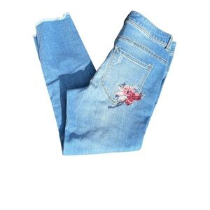 Women distressed floral fray bottom jeans by Denim 24/7 Colorful stripe size 12W